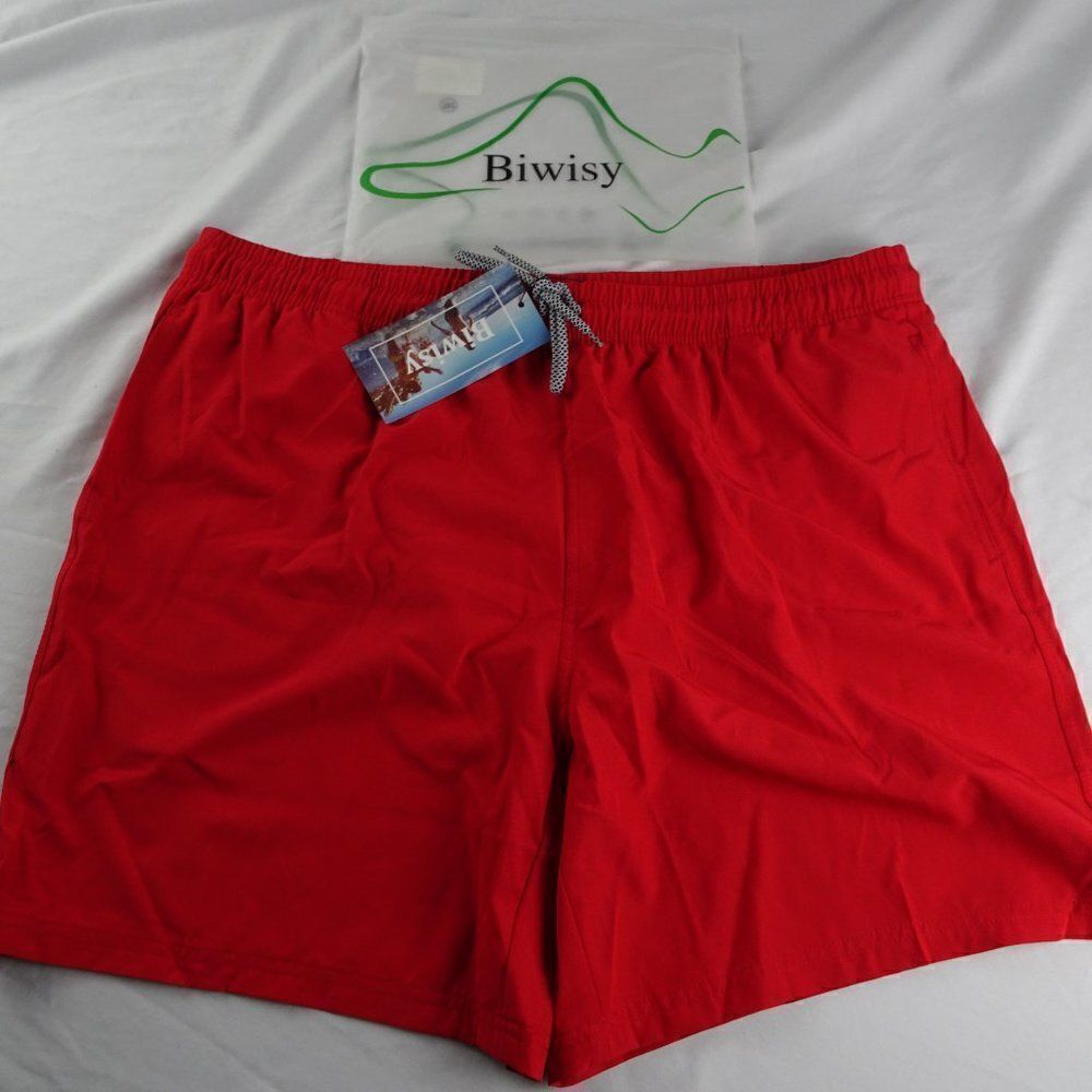 Biwisy Men Red Swim Shorts with Pockets Size 2XL.